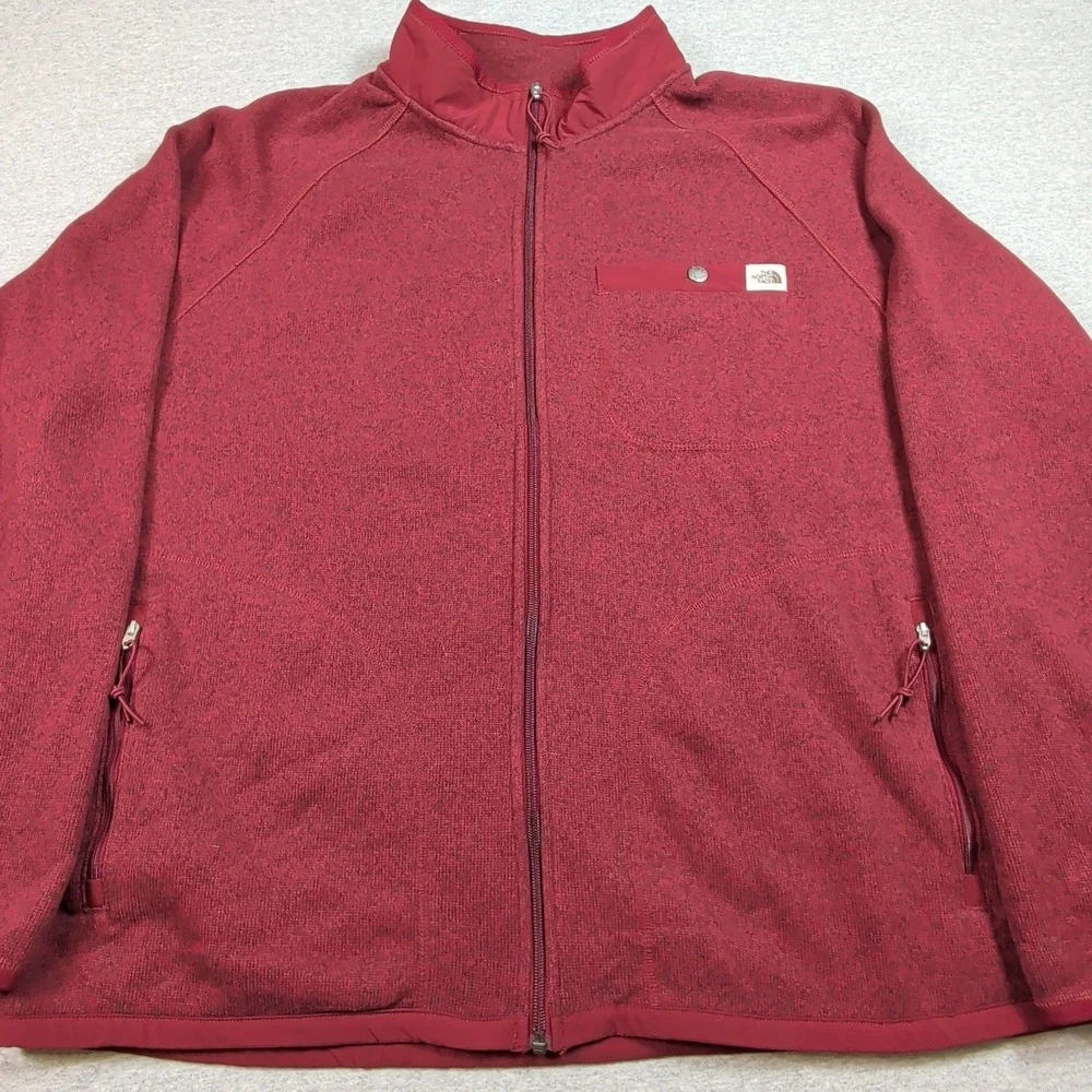 The North Face Gordon Lyons Full Zip Fleece Jacket Mens XXL Red Heather Sweater